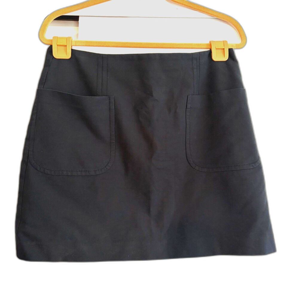 Loft Black Cotton Spandex lined Mini Skirt with pockets zipper 10 petite